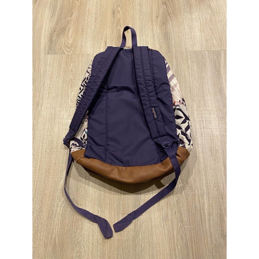 Vintage Jansport Brown Bottom Backpack Geo Superbreak White Pink Purple Leather - Picture 3 of 4